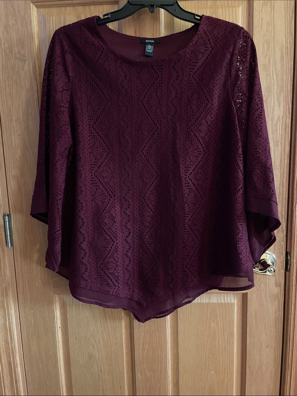 Beautiful Alfani Wine Lace Overlay Blouse - Size L